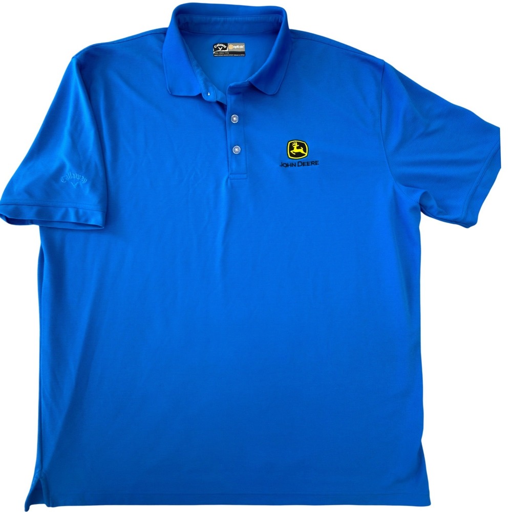 Callaway John Deere Polo Shirt Mens XXL Blue Opti-Dri Short Sleeve Golf Top